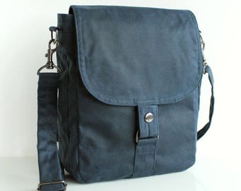 Waxed canvas tablet messenger, waxed canvas bag, blue bag, waxed bag, unisex pouch, mens, crossbody bag - The Navy Tablet Messenger