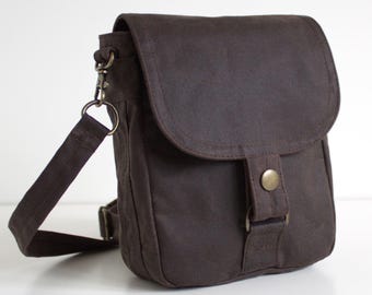 Brown Waxed Canvas Convertible Hip Bag, Vegan Belt Pouch