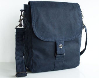 Waxed canvas tablet messenger, waxed canvas bag, blue bag, waxed bag, unisex pouch, mens, crossbody bag - The Navy Tablet Messenger