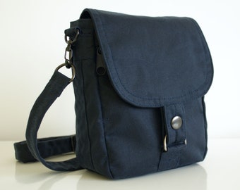 Navy Waxed Canvas Convertible Fanny Pack, Handmade Hip Bag, Hiking Travel Bag