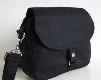 Black waxed canvas tablet messenger pro, unisex waxed canvas crossbody bag, Handmade in England, Ideal gift for outdoor lovers