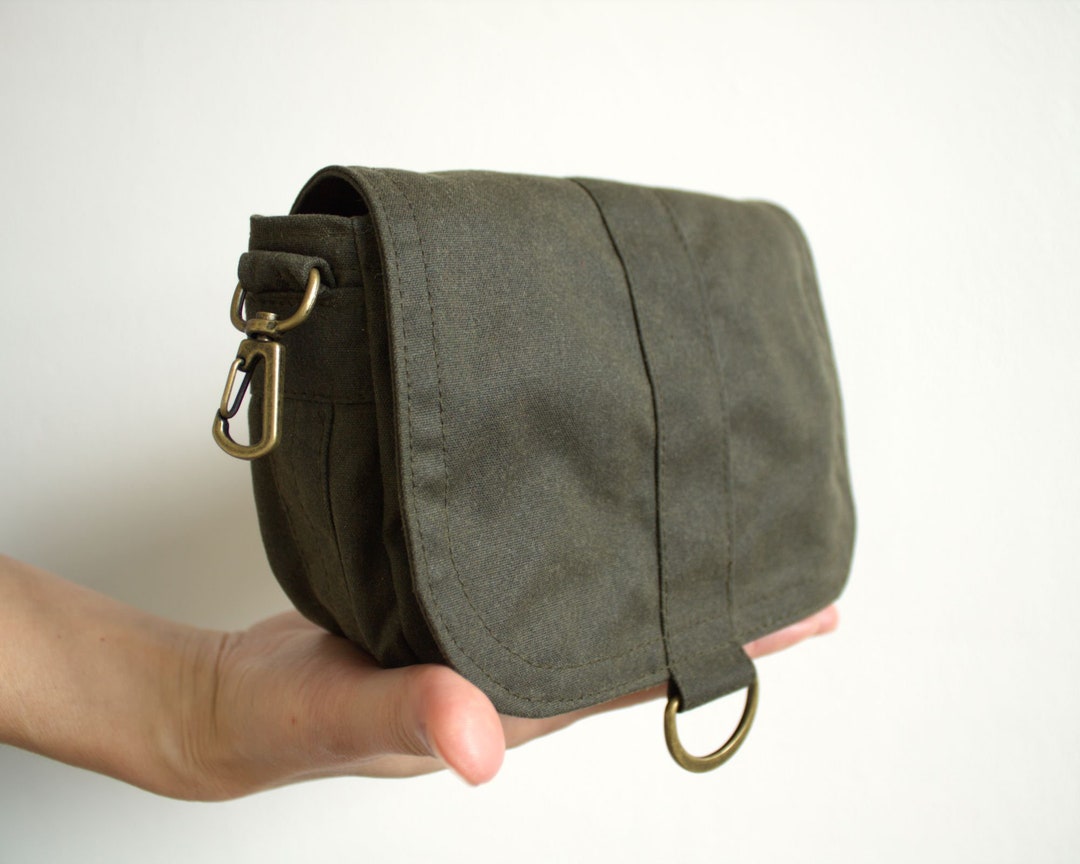 Waxed Canvas Hip Bag, Waxed Canvas Pouch, Green Shoulder Bag, Waxed Bag