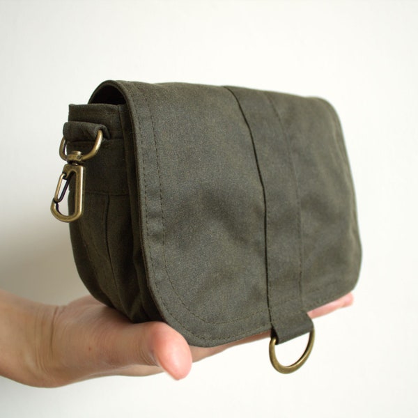 Waxed canvas hip bag, waxed canvas pouch, green shoulder bag, waxed bag, small crossbody bag - The Olive Saddle Purse