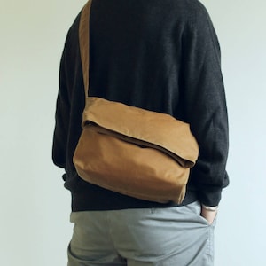 Waxed Canvas Bag, Waxed Canvas Messenger, Waxed Canvas Shoulder Bag, Vegan Purse The Brown Fold Top image 5