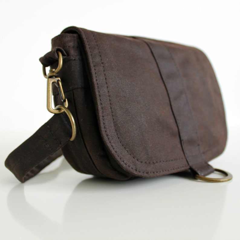 Waxed Canvas Hip Bag, Waxed Canvas Pouch, Waxed Canvas Bag, Vegan Clutch Bag The Brown Saddle Purse image 1