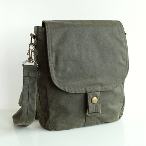 Waxed Canvas Tablet Messenger Waxed Canvas Bag Green Bag Etsy