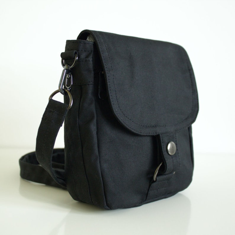 Waxed Canvas Travel Pouch in Black, Vegan Pouch, Waxed Canvas Bag, Waxed Canvas Pouch The Black Hipster Plus image 1