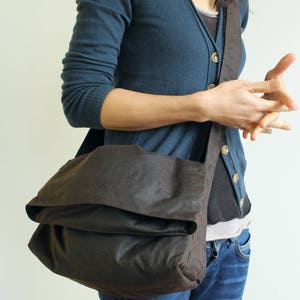 Waxed Canvas Shoulder Bag, Vegan Messenger, Waxed Canvas Messenger, Waxed Canvas Bag The Brown Fold Top image 4