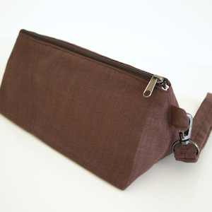 Bolso de mano de algodón orgánico, neceser marrón, neceser, organizador de maquillaje, neceser, estuche para lápices, neceser - The Brown Prism Pouch