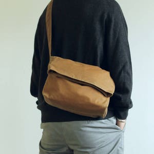 Waxed Canvas Shoulder Bag, Vegan Messenger, Waxed Canvas Messenger, Waxed Canvas Bag The Brown Fold Top image 5