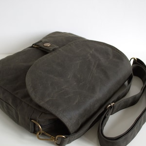 Waxed canvas tablet messenger pro, unisex waxed canvas crossbody bag in olive, Handmade in England, Ideal gift for outdoor lovers