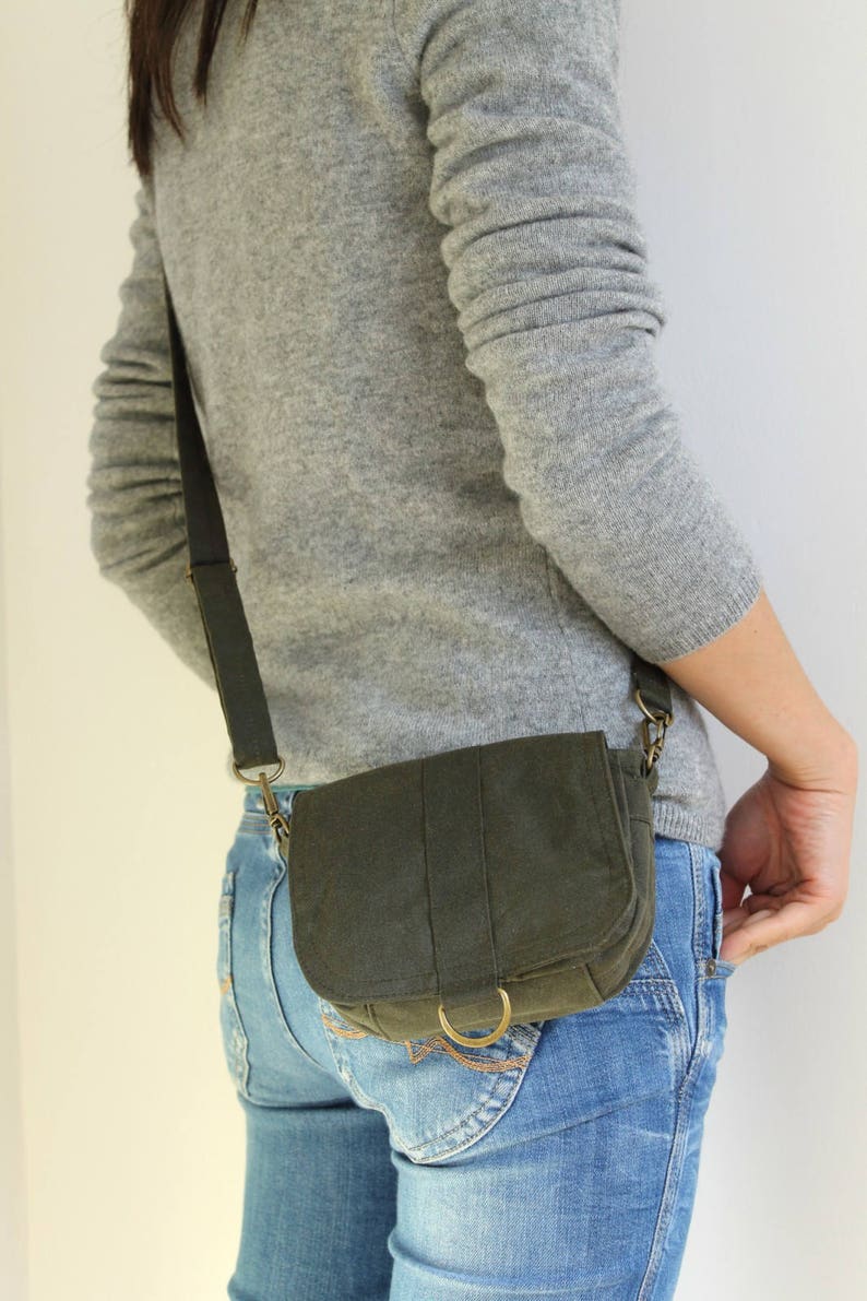 Waxed canvas hip bag waxed canvas pouch green shoulder bag Etsy