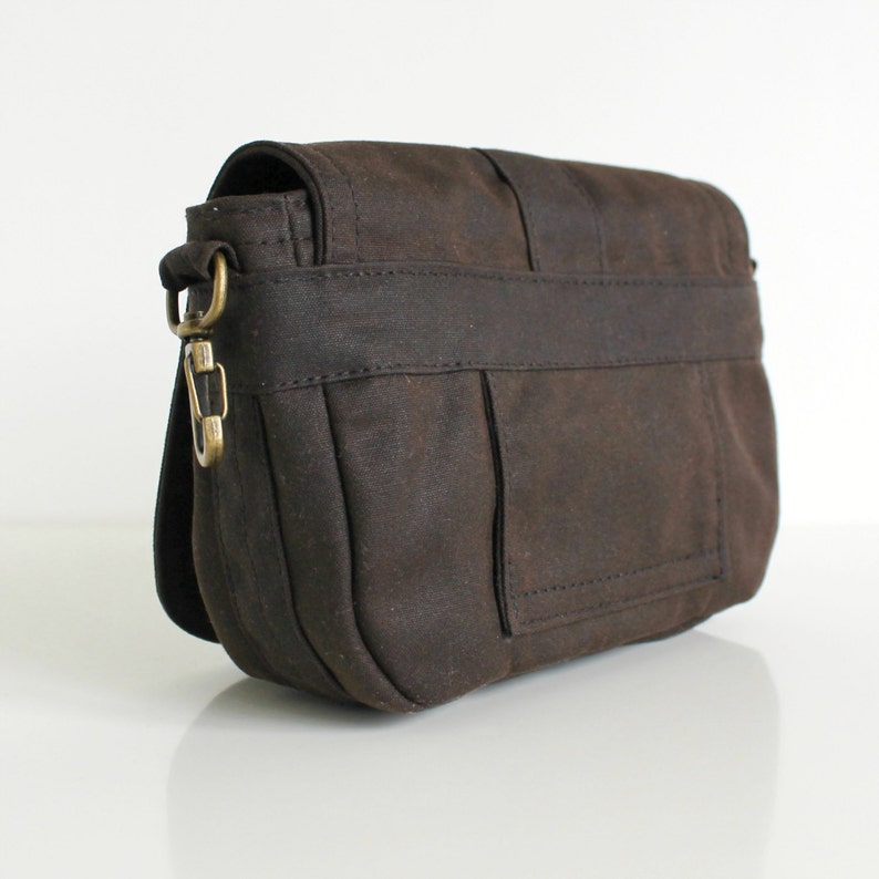 Waxed Canvas Hip Bag, Waxed Canvas Pouch, Waxed Canvas Bag, Vegan Clutch Bag The Brown Saddle Purse image 3