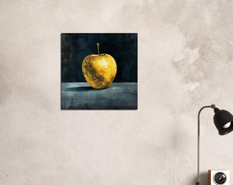 Golden Apple Painting: Abstract Fruit Still Life Canvas Art - Etsy
