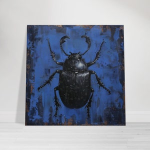 Blue Beetle Art Print, Modern Insect Wall Art, Nature-Inspired Home Decor, Entomology Artwork, Black and Blue Painting, Bold Wall Accent