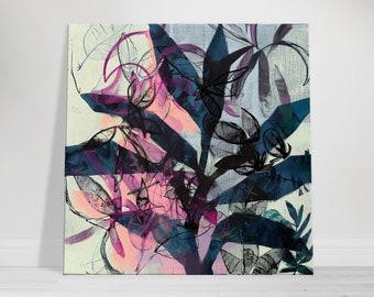 Abstract Floral Canvas Wall Art, Purple Pink Botanical