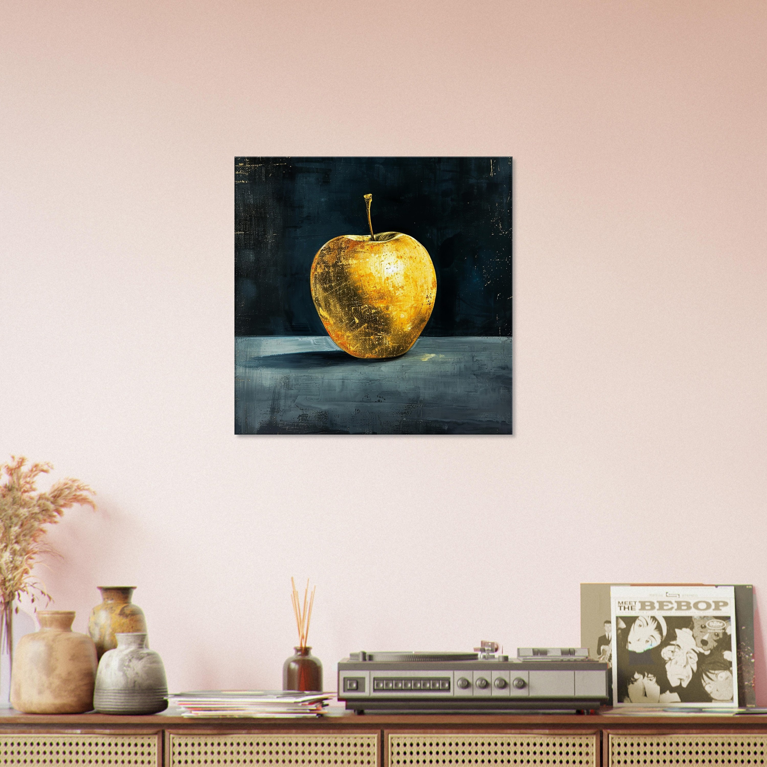 Golden Apple Painting: Abstract Fruit Still Life Canvas Art - Etsy