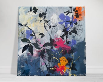 Abstract Floral Canvas Wall Art | Colorful Botanical Leaf Painting for Living Room and Bedroom | Boho Flower Decor Gift