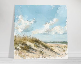 Coastal Dunes Canvas Wall Art | Soft Blue Sky and Beach Sand Dune Painting for Living Room and Bedroom | Beach House Gift