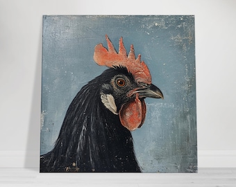 Black Rooster Canvas Wall Art, Rustic Farmhouse Chicken