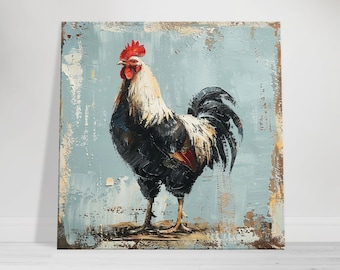 Rustic Rooster Canvas Wall Art, Farmhouse Kitchen Decor