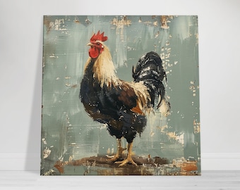 Muted Farm Rooster Canvas Wall Art, Rustic Kitchen Decor