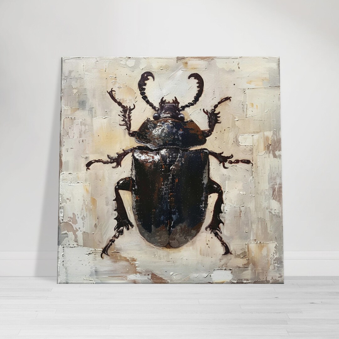 Black Beetle Art Print, Abstract Insect Wall Art on Textured Background ...