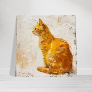 Elegante gouden kat canvaskunst, subtiel kattenportret, verfijnde muurkunst voor moderne huizen, ideaal cadeau voor kattenliefhebbers