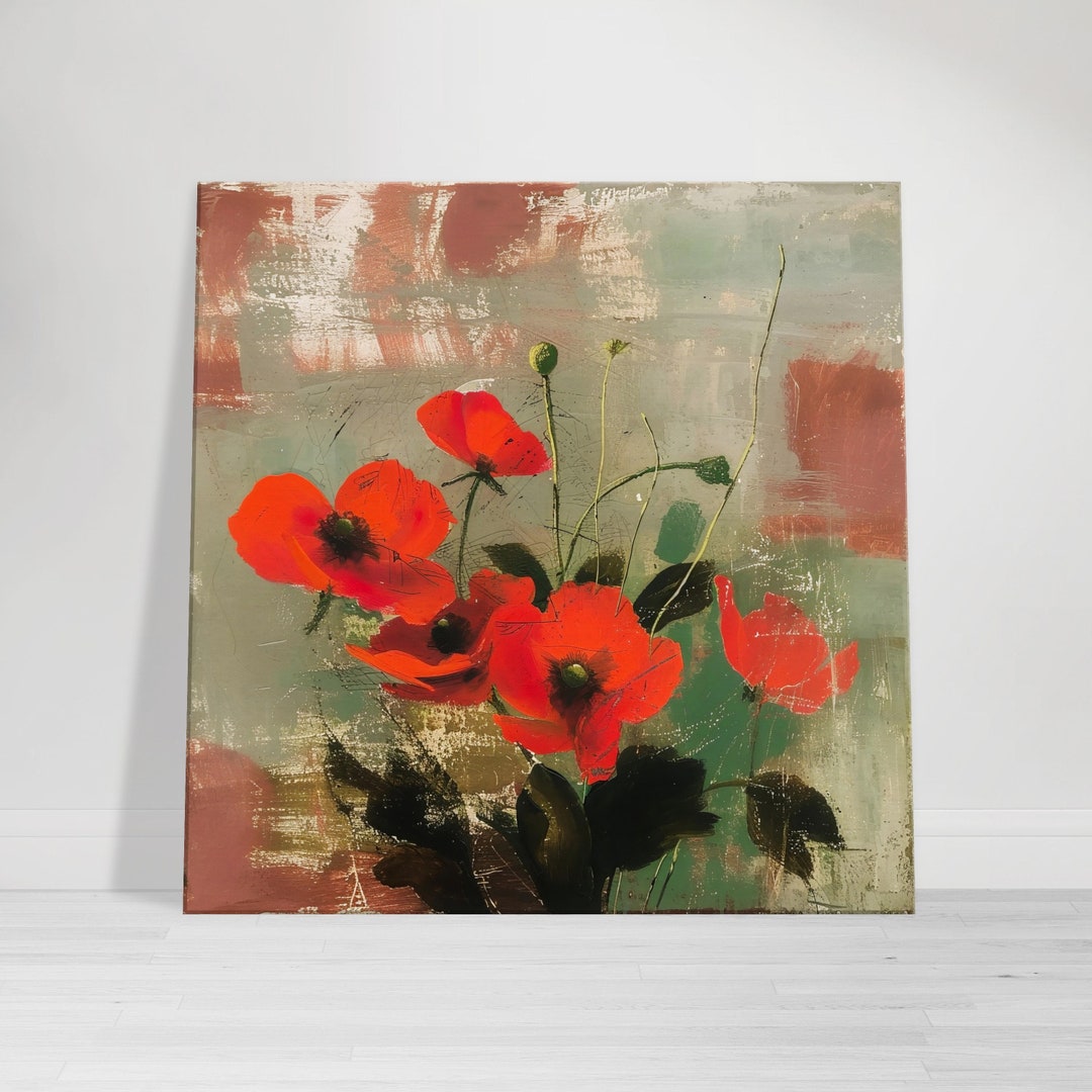 Bold Red Poppies Artwork, Textured Floral Canvas Print, Modern Abstract ...
