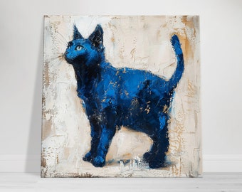 Blaue Katze - Leinwanddruck: Abstraktes Katzenbild, modernes Dekor