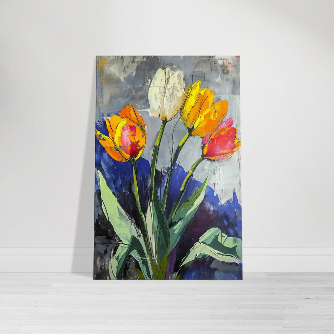 Vibrant Tulip Bouquet Canvas Print, Colorful Abstract Floral Art for ...