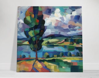 Kleurrijke abstracte boom canvas muurkunst, impressionistisch landschap
