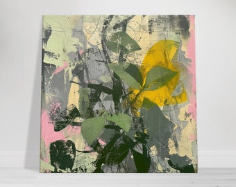 Abstract Leafy Greens Canvas Wall Art, Earthy Botanical