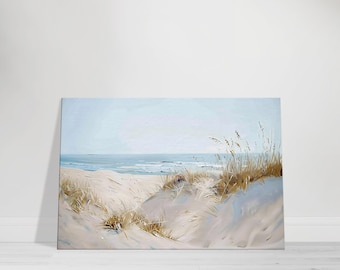 Coastal Dunes Canvas Wall Art | Serene Beach Sand Dune Seascape Painting for Living Room | Coastal Beach House Decor Gift