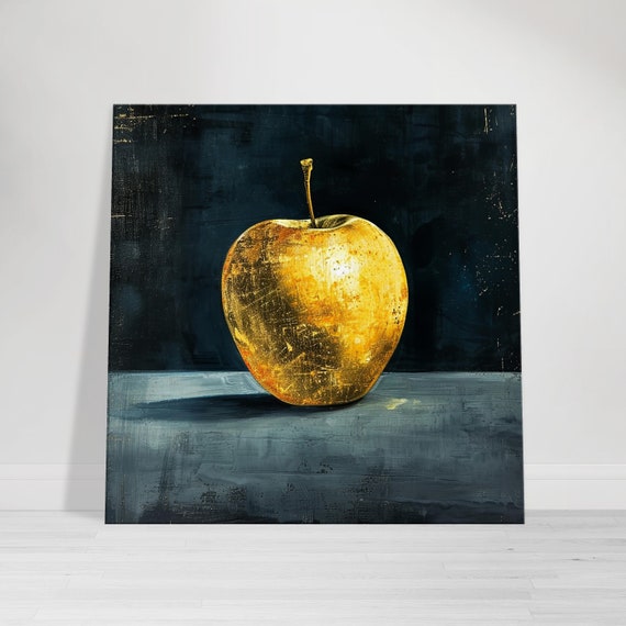Golden Apple Painting: Abstract Fruit Still Life Canvas Art - Etsy