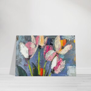 Contemporary White and Pink Tulip Art, Chic Floral Canvas Print, Modern Home Decor, Stylish Office Art Available