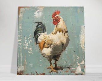 Rustic Rooster Canvas Wall Art, Farmhouse Chicken Portrait
