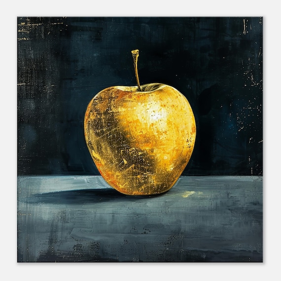 Golden Apple Painting: Abstract Fruit Still Life Canvas Art - Etsy