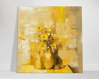Yellow Abstract Flower Painting, Modern Floral Artwork, Bright Yellow Vase, Impressionist Style, Home Decor Downloadable Digital File