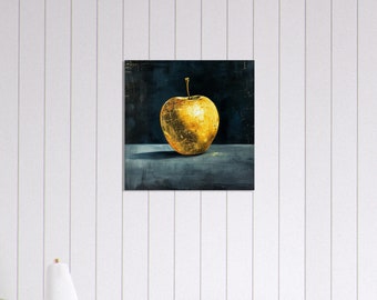 Golden Apple Painting: Abstract Fruit Still Life Canvas Art - Etsy