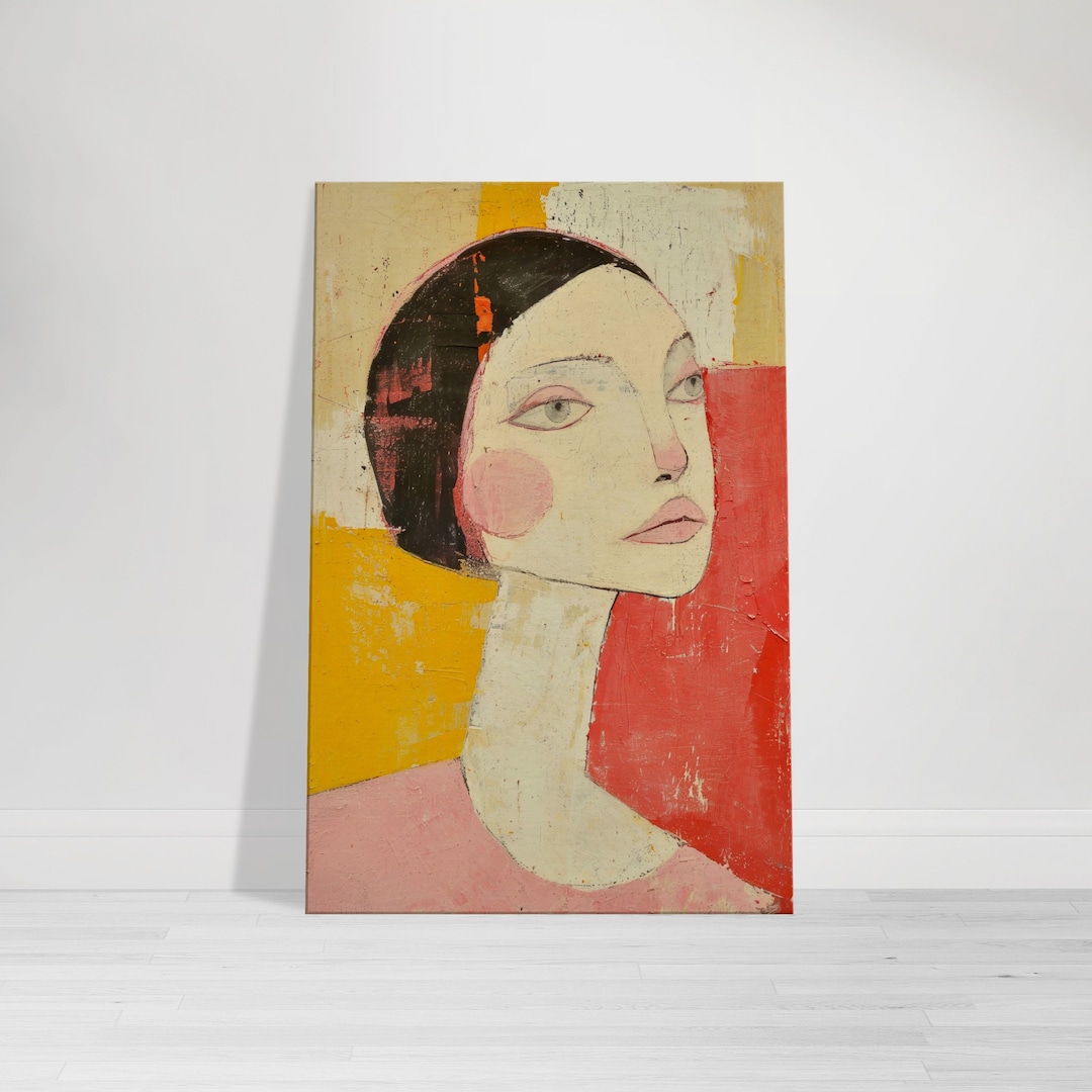 Abstract FEMALE PORTRAIT Painting Wall Art, Modern Woman Face Canvas ...