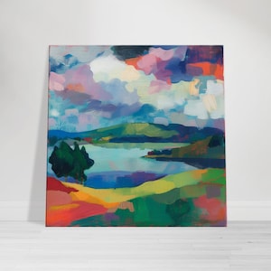 Dipinto astratto colorato Paesaggio Arte murale, Campi astratti luminosi e arredamento per la casa Soggiorno Vibrante Poster di opere d'arte da parete
