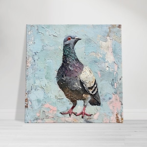 Pintura de pájaro paloma sobre la vida silvestre, arte de pared, fondo azul claro y pintura de pájaro texturizada, decoración del hogar, póster de arte de pared para amantes de las palomas