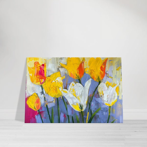 Sunlit Yellow Tulip Canvas Art, Refreshing Floral Wall Decor, Modern Home Accent, Office Artwork, Digital File Available