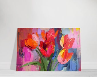 Stampa su tela vibrante tulipano rosso, opere d'arte floreali astratte per decorazioni moderne, decorazioni da parete per ufficio in grassetto