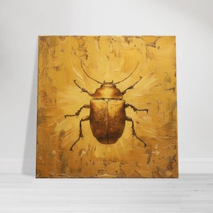 Golden Beetle Art Print, Modern Insect Wall Art on Textured Background, Nature-Inspired Home Decor, Downloadable File Included