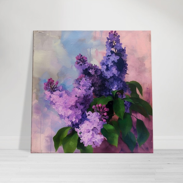 Whispers of Lilac, Impressionist Purple Blooms, Soft Hued Canvas, Impasto Floral Elegance, Digital Downloadable Art Available