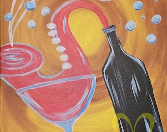 Musical Wine Art -  Original Signed Acrylic Painting on Stretched Canvas 20"x16"  Wall Decor