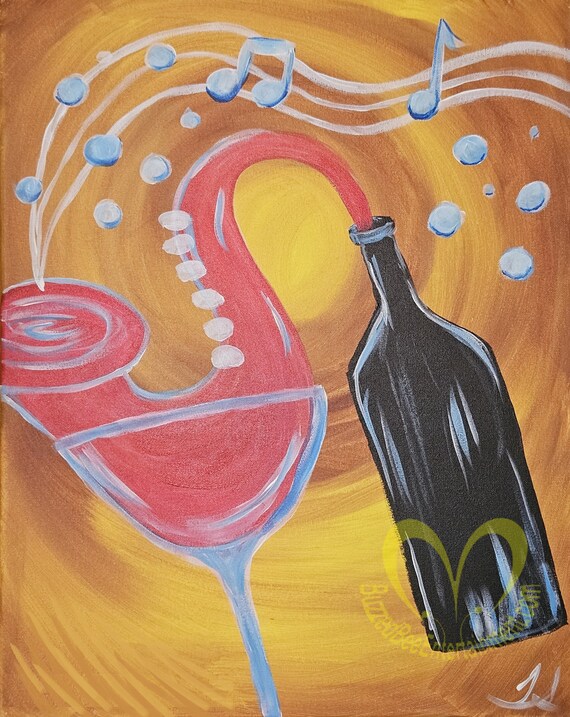 Musical Wine Art - Original Signed Acrylic Painting on