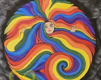 Lost Goddess -  Original Signed Acrylic Painting on Stretched Canvas 12"x10"  Wall Decor